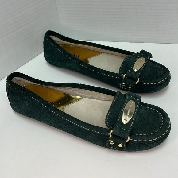 Michael Kors Suede Moccasin Loafer Flats -Green with Gold Hardware Size 6.5 - Picture 3 of 8